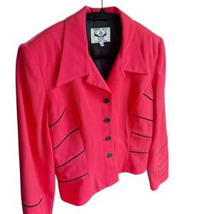 Vintage Entre Deux Red Blazer with Black Stripes, Size 6 Wool